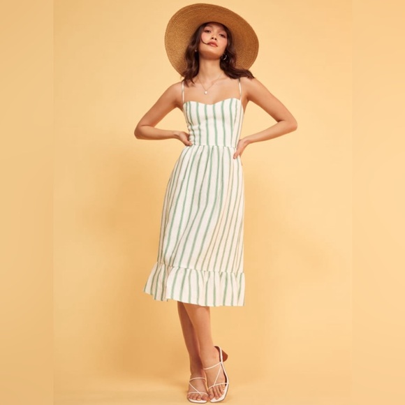 Reformation Eileen Striped Linen Midi Dress Sz 0 - Picture 4 of 10